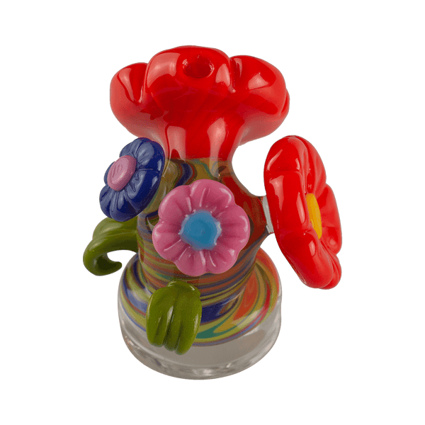 This is the Bouquet Puffco Dry Top from Technicolor Tonys available at Ritual Colorado. A beautiful dry top for your Puffco Peak & Peak Pro it fits securely into the base unit. The swirling greens, blues and oranges on the body are accented by flowers and leaves. Check out Technicolor Tonys awesome glass work at Ritual Colorado.