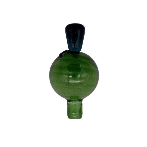 This is the Green Heady Hollow Bubble Cap by Biting Glass available at Ritual Colorado. Featuring a solid handle accented by a hollow bubble for precise airflow in your banger.