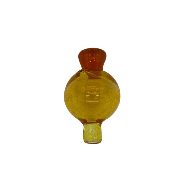 This is the Yellow Heady Hollow Bubble Cap by Biting Glass available at Ritual Colorado. Featuring a solid handle accented by a hollow bubble for precise airflow in your banger.