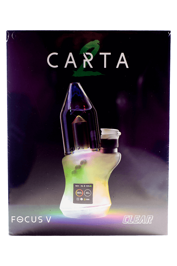 This is the Carta 2 from Focus V in clear available at Ritual Colorado. This smart e-rig offers fully customizable RGB LEDs, an easy-to-read OLED display, bluetooth connectivity and lots of other features. Most importantly, it offer open airflow for large and powerful dabs. 