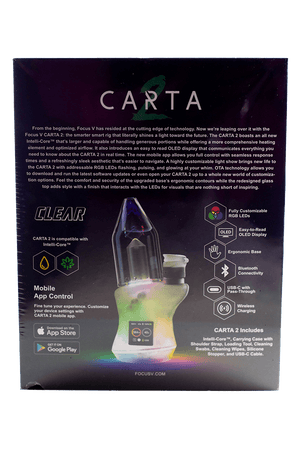 This is the Carta 2 from Focus V in clear available at Ritual Colorado. This smart e-rig offers fully customizable RGB LEDs, an easy-to-read OLED display, bluetooth connectivity and lots of other features. Most importantly, it offer open airflow for large and powerful dabs. 