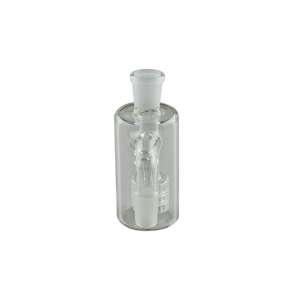This is the Cash Catcher Ash Catcher from Ritual Glass available at Ritual Colorado. It features a male and female connection (14mm or 19mm) as well as a showerhead perc for filtration. Use with water as a bubbler or as a dry herb catcher to keep your glass clean. 