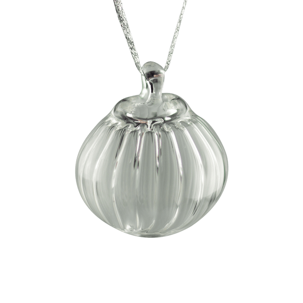 These are Scalloped Glass Ornaments by Technicolor Tony available at Ritual Colorado. Featuring built-in bails these handmade ornaments are blown in Denver, Colorado.