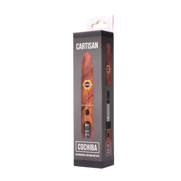 This is the Cochiba Cigar-Style 510 Battery by Cartisan available at Ritual Colorado. A discrete portable battery featuring a colorful display screen, 400 mAh battery and 510 threading to use with all of your favorite cartridges.