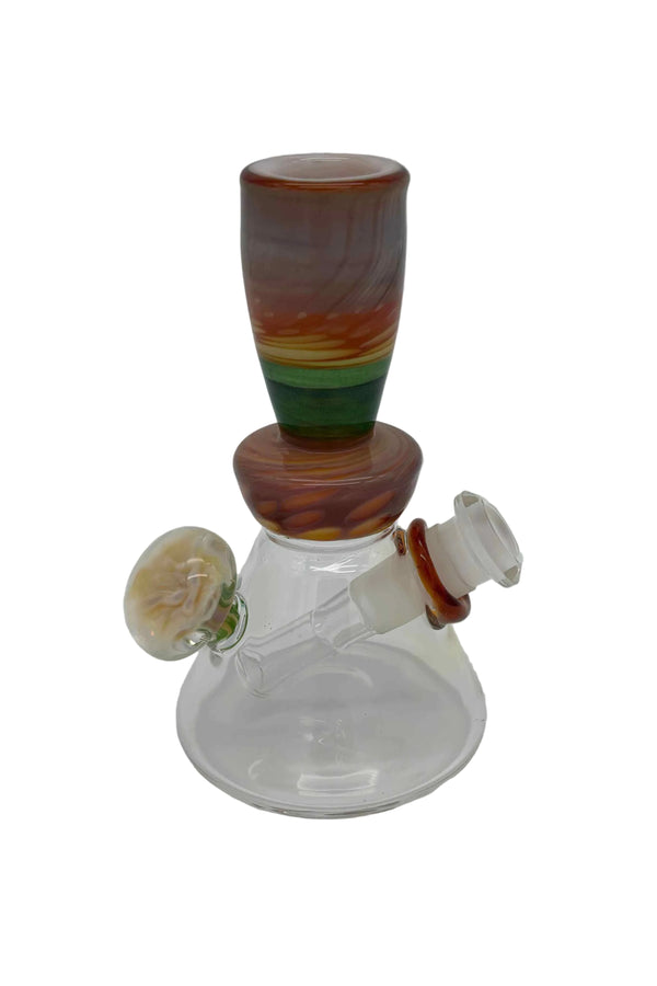This is the Spring Bloom Mini Beaker by Technicolor Tony available at Ritual Colorado. A heady everyday glass piece featuring a blooming flower marble and removable 14mm downstem.