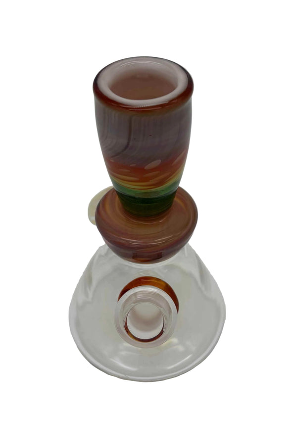 This is the Spring Bloom Mini Beaker by Technicolor Tony available at Ritual Colorado. A heady everyday glass piece featuring a blooming flower marble and removable 14mm downstem.