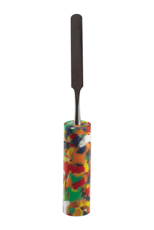 This is the Confetti dab tool from Hash Handlez available at Ritual Colorado. Each includes a beautiful resin dab tool, protective hard case, and a hand-written card. Check out these locally Denver-made dabber tools today!
