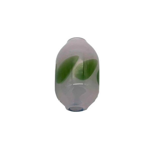 This is the Milky Pink (Emerald Dots) Dancing Dots Glass Macrame Bead by Biting Glass available at Ritual Colorado. Featuring color accent dots which swirl and dance around the bead for the perfect handmade upgrade to your craft project.