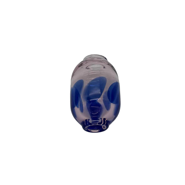 This is the Transparent Pink (Blue Dots) Dancing Dots Glass Macrame Bead by Biting Glass available at Ritual Colorado. Featuring color accent dots which swirl and dance around the bead for the perfect handmade upgrade to your craft project.