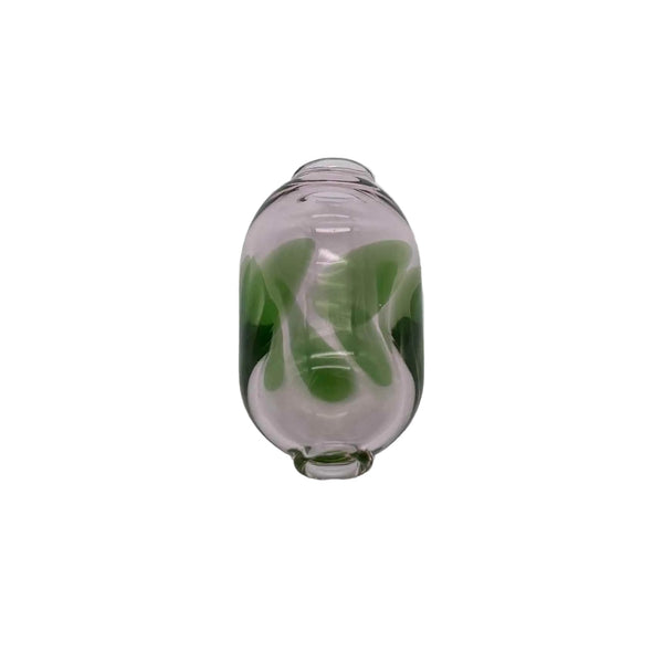 This is the Transparent Pink (Emerald Dots) Dancing Dots Glass Macrame Bead by Biting Glass available at Ritual Colorado. Featuring color accent dots which swirl and dance around the bead for the perfect handmade upgrade to your craft project.