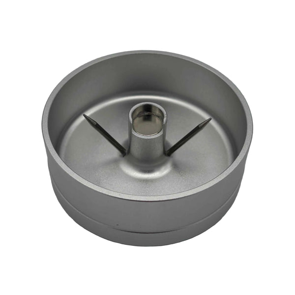 This is the Silver Spiked Debowler Ashtray by Ritual Co. available at Ritual Colorado. Featuring two spikes for easy cleaning of your bowl, a large material gathering area in the base, and a magnet in the center for easy storage of your stick vaporizer. 