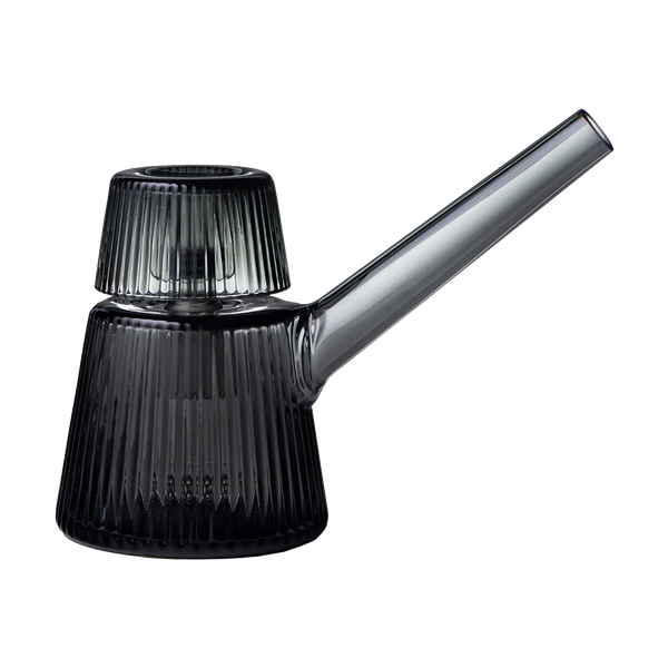 This is the Charcoal Deco Bubbler by NWTN Home available at Ritual Colorado. A beautiful, Art Deco inspired glass piece with an included 14mm slide for sleek sessions.
