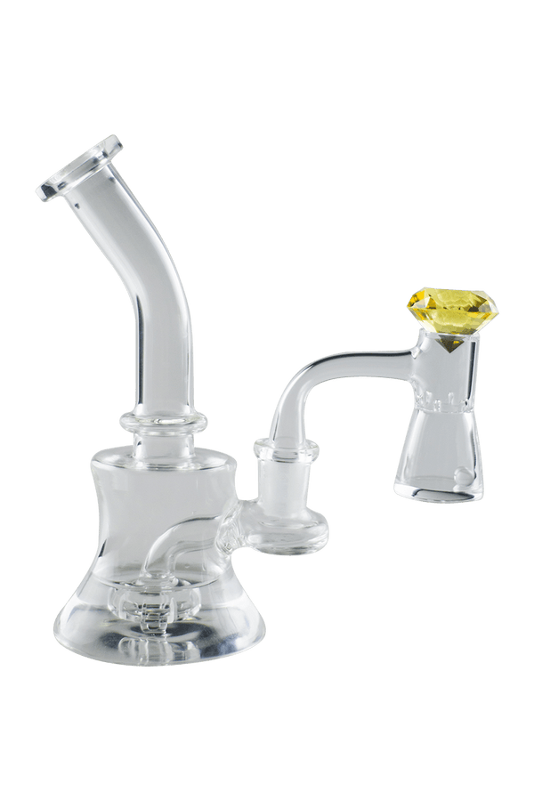 This is the Hourglass Diamond Quartz Banger Kit + Bellboy Dab Rig Bundle available at Ritual Colorado. Pairing an all-in-one banger set including terp pearls and a carb cap this is a great full dab setup available at a discount.