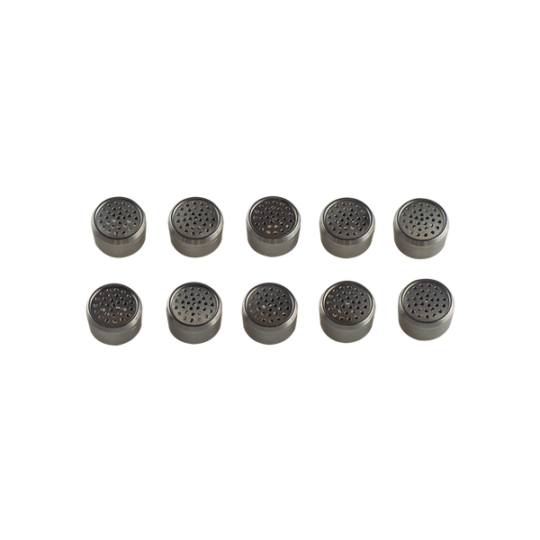These are stainless steel dosing caps that work with Storz & Bickel vaporizers (Mighty+ Crafty+. Venty) and are available at Ritual Colorado. These dosing caps help keep your vaporizers oven clean for longer and also offer easy bowl swapping and reloading on the go.