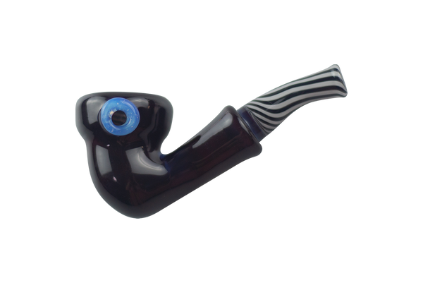 This is the Dark Phoenix Swirl Sherlock Hand Pipe from Technicolor Tony available at Ritual Colorado. This beautiful glass features a carb on the left side of the bowl with black and white swirl accents on the mouthpiece and bowl.