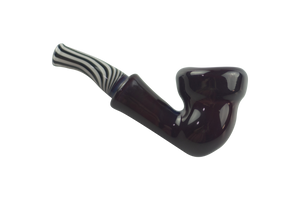 This is the Dark Phoenix Swirl Sherlock Hand Pipe from Technicolor Tony available at Ritual Colorado. This beautiful glass features a carb on the left side of the bowl with black and white swirl accents on the mouthpiece and bowl.
