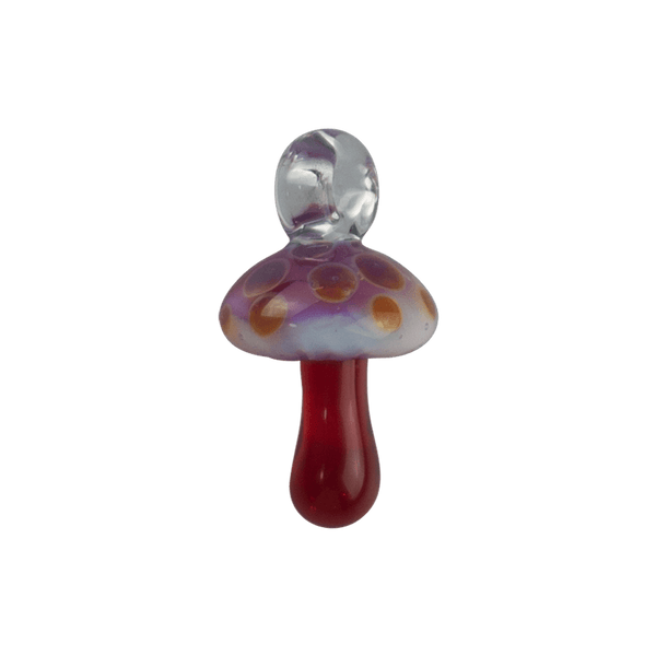 These are Mini Mushroom Pendants by Biting Glass available at Ritual Colorado. Featuring a built-in glass loop as well as vibrant colored mushrooms these are fun little jewelry and decor pieces.