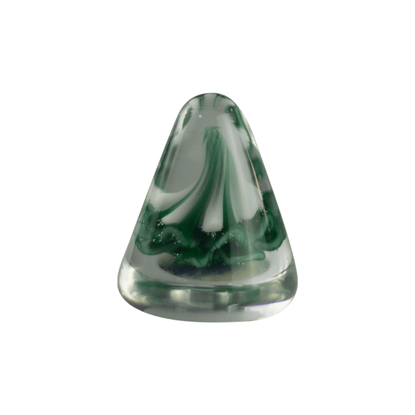 This is the Winter Evergreen Paperweight by Biting Glass available at Ritual Colorado. A sleek wintry glass decoration featuring a vibrant green snow capped tree inside.