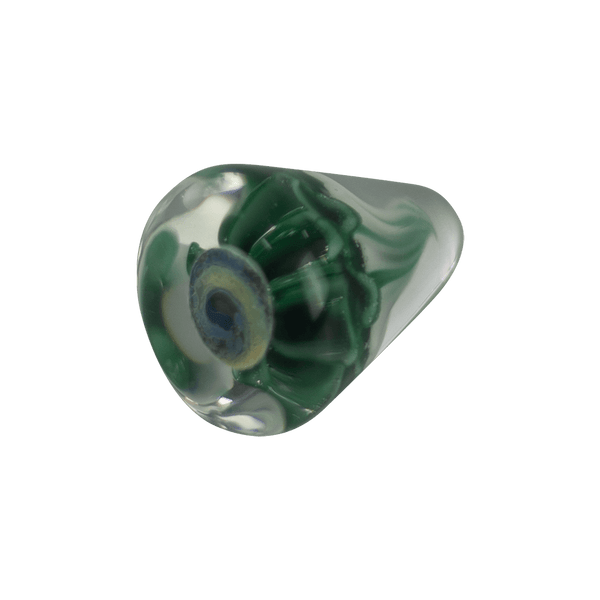 This is the Winter Evergreen Paperweight by Biting Glass available at Ritual Colorado. A sleek wintry glass decoration featuring a vibrant green snow capped tree inside.