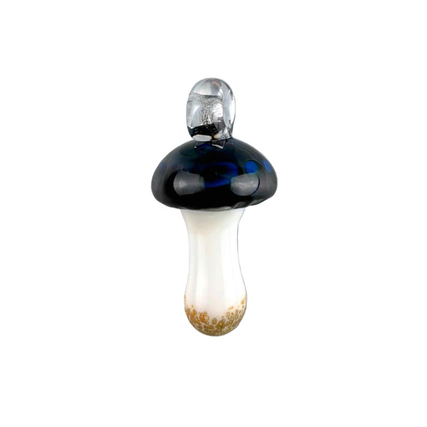 These are Mini Mushroom Pendants by Biting Glass available at Ritual Colorado. Featuring a built-in glass loop as well as vibrant colored mushrooms these are fun little jewelry and decor pieces.