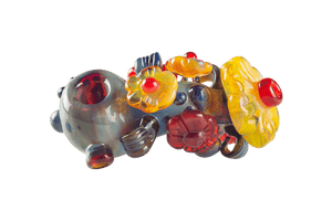 This is the Amber Purple Garden Pipe from Technicolor Tonys available at Ritual Colorado. A beautiful heady hand pipe that features amber purple glass in the base with tons of fun accent colors. 