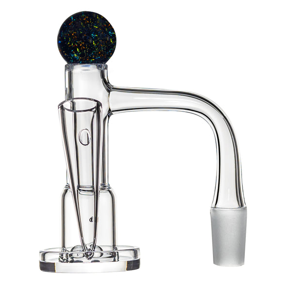 This is the Gale Terp Feeder Banger by MJ Arsenal available at Ritual Colorado. A sleek "feeder" quartz banger which features an easy-to-load side path for loading in your concentrates and auto-spin function.