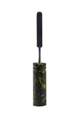 This is the Gold Nugget dab tool from Hash Handlez available at Ritual Colorado. A beautiful handmade dabber that features a beautiful resin handle and hard carrying case.