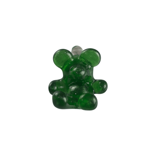 This is the Green Apple Glass Gummy Bear Pendant by Biting Glass available at Ritual Colorado. A fun handmade borosilicate glass jewelry piece made in Denver, Colorado.