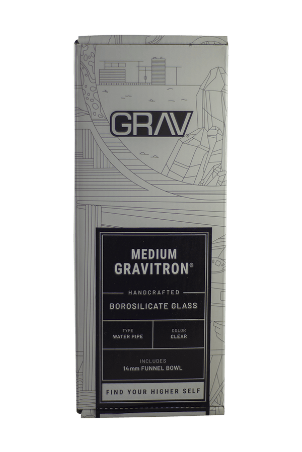 This is the Medium Gravitron gravity bong from Grav available at Ritual Colorado. Featuring a 14mm connection and bowl as well as a silicone grommet to keep the glass from touching this allows you to create dense gravity hits in a clean and contained setup.