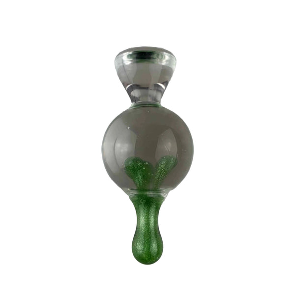 These are Solid Drip Carb Caps by Biting Glass available at Ritual Colorado. Featuring a 21mm marble with an angled handle on top and a glass drop on the bottom giving you control over the airflow in your banger.
