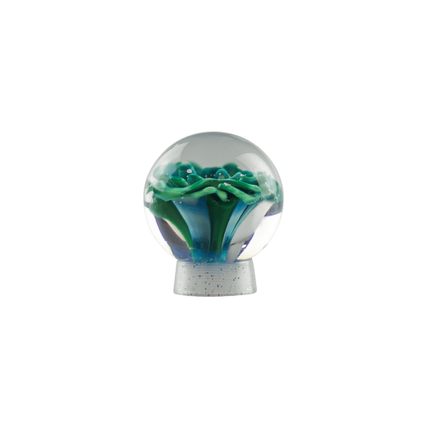 This is the Blue / Green Flower Marble by Biting Glass available at Ritual Colorado. A beautiful handmade glass marble featuring many shades of blue and green.