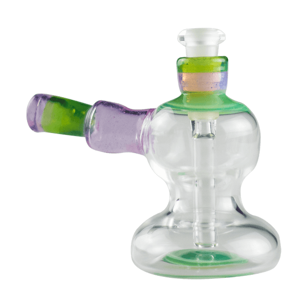 This is the Green & Purple Mini Bub rig from Technicolor Tonys available at Ritual Colorado. Featuring a 10mm female connection and removable downstem for easy cleaning.