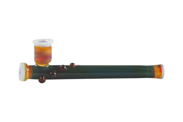 This is the Green Submarine Steamroller by Technicolor Tony available at Ritual Colorado. A sleek handmade glass pipe featuring vibrant colors and fun accents. 