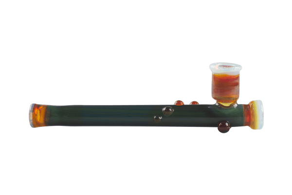 This is the Green Submarine Steamroller by Technicolor Tony available at Ritual Colorado. A sleek handmade glass pipe featuring vibrant colors and fun accents. 