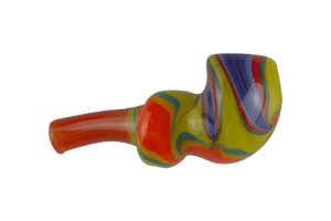 This is the Groovy Swirl Hand Pipe from Technicolor Tonys available at Ritual Colorado. It features a carb on the left side of the bowl and intrictae swirling colors on the body. Based in Denver, Colorado Technicolor Tonys offers tons of heady glass pipes, bubblers, puffco tops and more