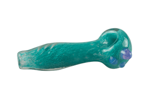 This is a heady spoon pipe from Hornsilver Glass available at Ritual Colorado. Featuring vibrant glass colors, three carved notches on the body and accent colors on the bowl these are incredible hand blown artwork at a great price.