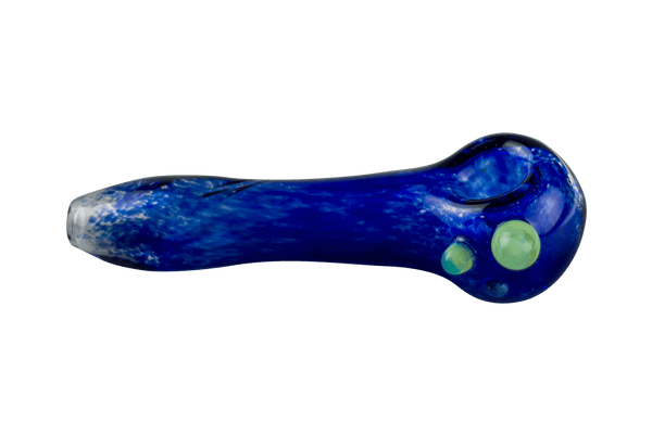 This is a heady spoon pipe from Hornsilver Glass available at Ritual Colorado. Featuring vibrant glass colors, three carved notches on the body and accent colors on the bowl these are incredible hand blown artwork at a great price.