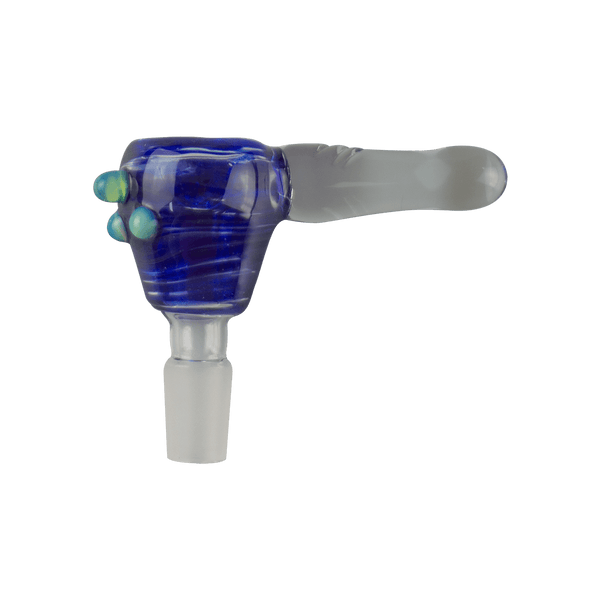 This is the Blue & Titan Bowl from Hornsilver Glass available at Ritual Colorado. Featuring vibrant colors and carved details on the handle this is a beautiful heady slide and a great update to any smoke station.