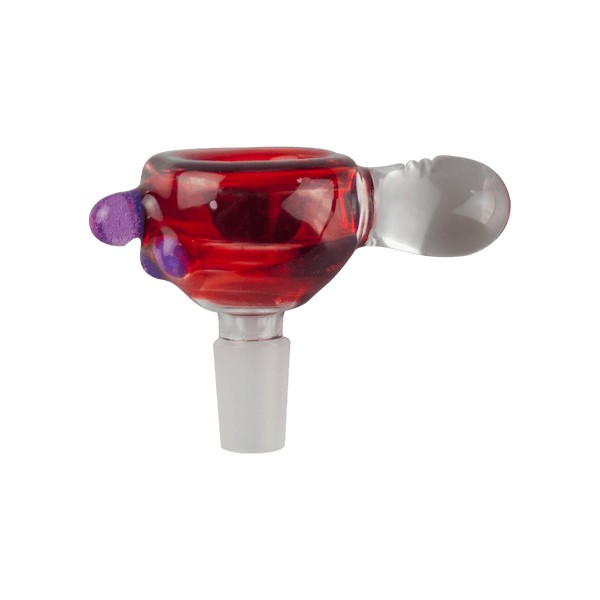 This is the Red & Pink Slyme Bowl from Hornsilver Glass available at Ritual Colorado. Featuring vibrant colors and carved details on the handle this is a beautiful heady slide and a great update to any smoke station.