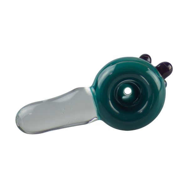 This is the Teal & Amber Purple Bowl from Hornsilver Glass available at Ritual Colorado. Featuring vibrant colors and colored accents this is a beautiful heady slide and a great update to any smoke station.