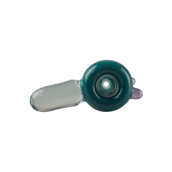 This is the Teal & Pink Slyme Bowl from Hornsilver Glass available at Ritual Colorado. Featuring vibrant colors and colored accents this is a beautiful heady slide and a great update to any smoke station.