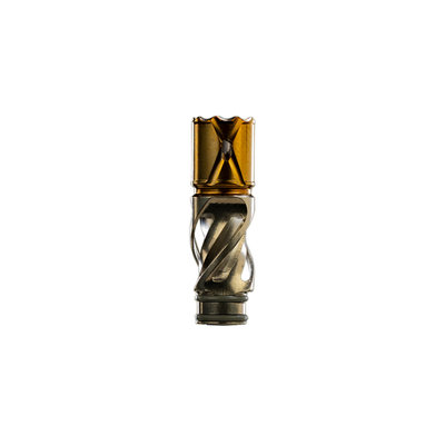 This is the Helix Titanium Tip from Dynavap available at Ritual Colorado. It features a triple helix design which greatly reduces heat transferred to the stem. The golden titanium features a special treatment making it extra durable. Compatible with all Dynavap devices the Helix Titanium Tip is a great innovation on their classic design. 