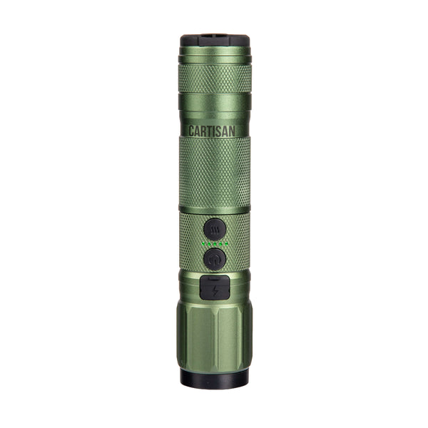 This is the Green High Beam by Cartisan available at Ritual Colorado. A sleek combined 1500 mah 510-thread battery combined with a flashlight in one discrete package.