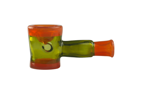 This is the Orange & Green Pipe by Technicolor Tony available at Ritual Colorado. A sleek handblown glass pipe featuring vibrant transparent green and orange glass.