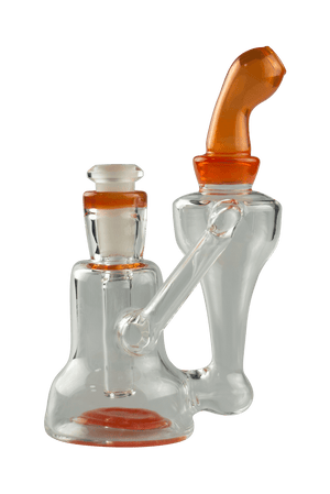 This is the Orange Recycler by Technicolor Tony available at Ritual Colorado. A sleek desktop recycling bubbler featuring a 14mm connection with removable downstem.