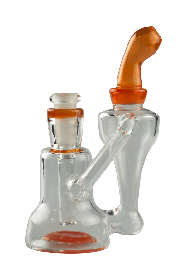 This is the Orange Recycler by Technicolor Tony available at Ritual Colorado. A sleek desktop recycling bubbler featuring a 14mm connection with removable downstem.