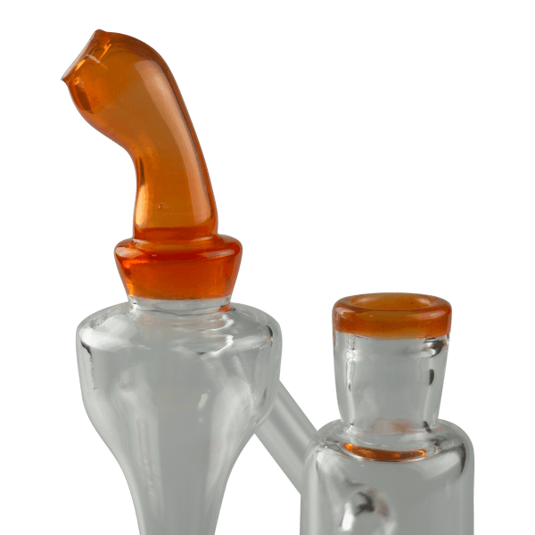 This is the Orange Recycler by Technicolor Tony available at Ritual Colorado. A sleek desktop recycling bubbler featuring a 14mm connection with removable downstem.