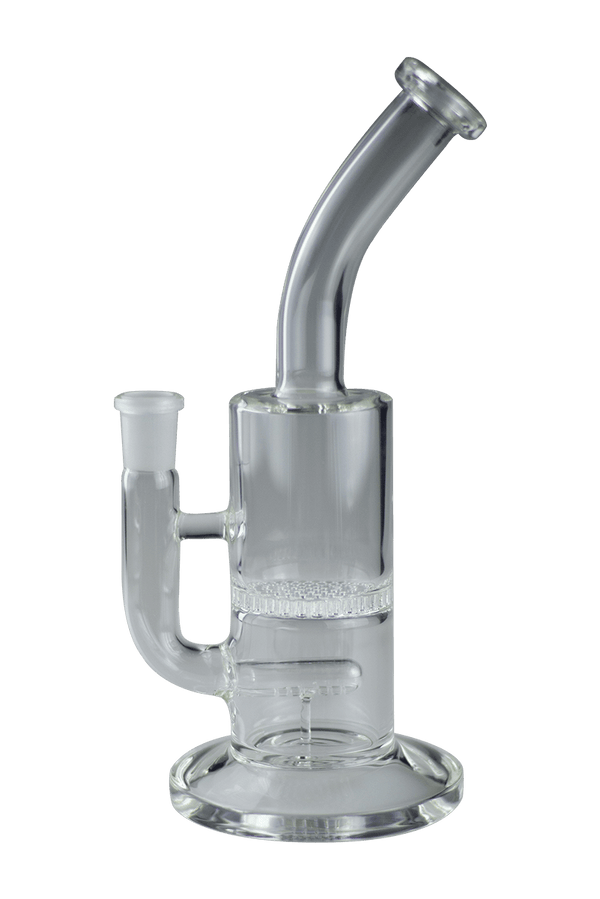 This is the beehive glass bong from Ritual Glass available at Ritual Colorado. Featuring a 14mm female connection, in-line and honeycomb percs and a bent mouthpiece for comfortable sessions.