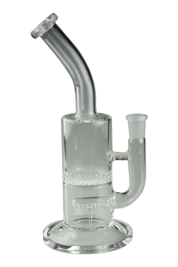 This is the beehive glass bong from Ritual Glass available at Ritual Colorado. Featuring a 14mm female connection, in-line and honeycomb percs and a bent mouthpiece for comfortable sessions.