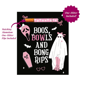 This is the Boos, Bowls & Bong Rips Halloween Cannabis Greeting Card by KushKards available at Ritual Colorado. Featuring an included one-hitter these are a great stoner gift. 